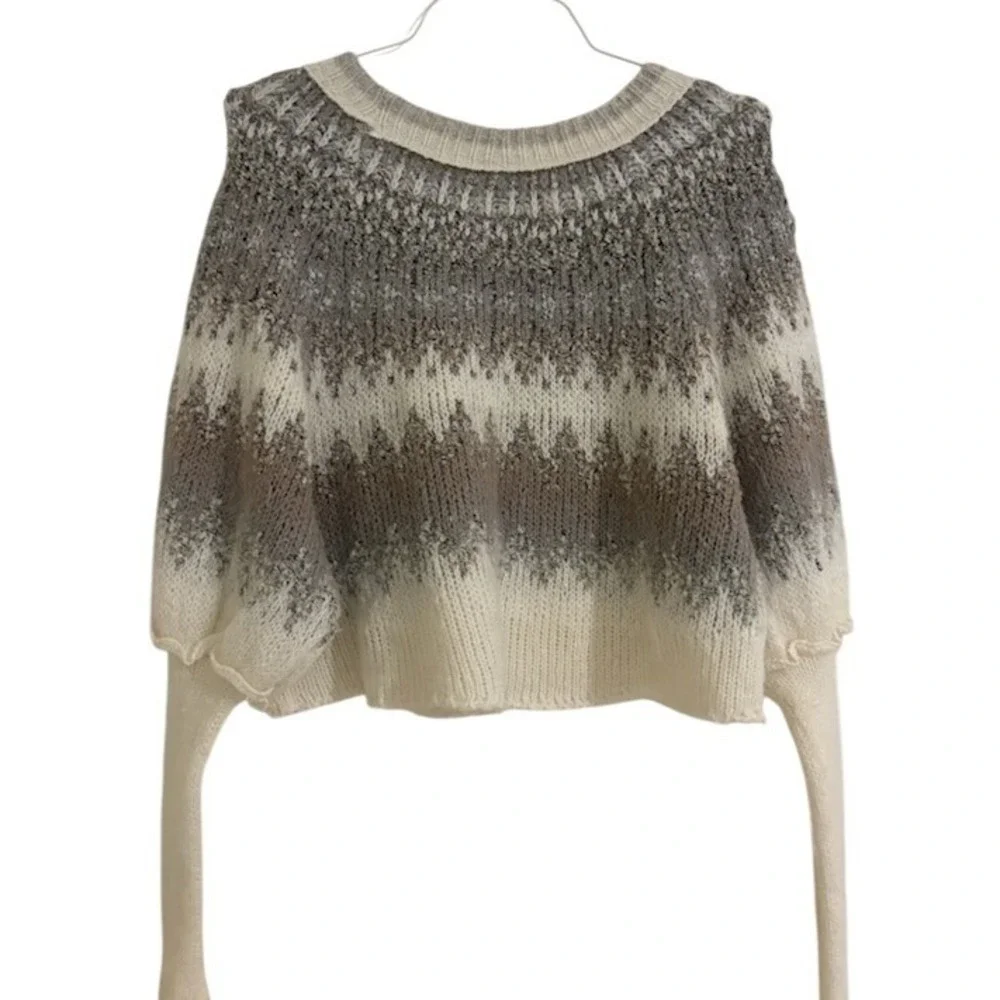 Free People Home for the Holidays Geometric‎ Sweater Neutral Tones Size Medium